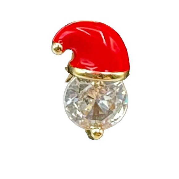 Santa Hat Crystal Stud Earrings Festive Holiday Jewelry Red Hat - Picture 2 of 9